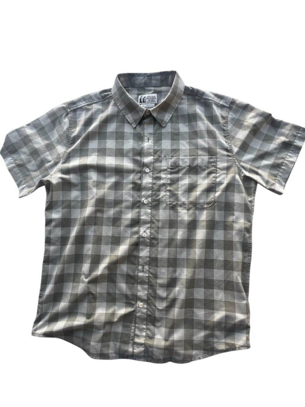 Marmot Mountain Works Olive Green and Light Green Short Sleeve Button Down Shirt